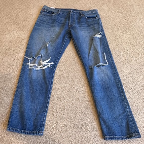 Levi's Jeans 501 CT Crop Taper Boyfriend Button Fly Boho Distress Artsy Size 32 - Picture 4 of 12